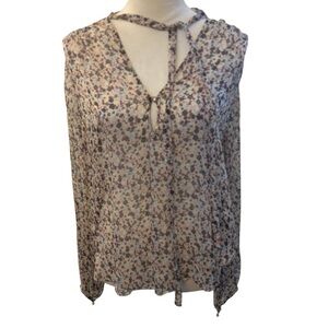 Theory Floral Sheer Bernetta Multi Chiffon High Low Blouse Top Silk Size Small